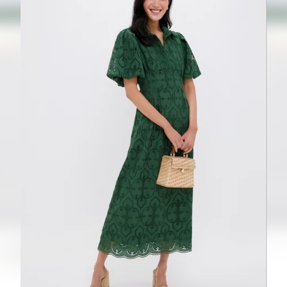 Tuckernuck Green Eyelet Midi Dress - Picture 2 of 9